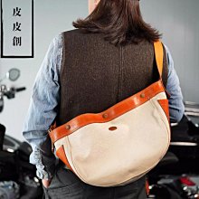 『皮皮創』原創設計手作帆布托特包。意大利進口頭層植鞣牛皮拼接重磅加密帆布大凱莉包 手提側背斜背包 時尚撞色牛皮帆布鉑金包 歷史價格詳細信息