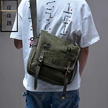 『皮皮創』原創設計手作帆布郵差包。美式復古阿美咔嘰植鞣牛皮肩帶配帆布騎行死飛包大容量輕便休閒單肩斜背包 歷史價格詳細信息