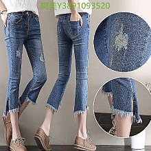 破洞毛邊牛仔男夏季薄款ins高街修身直筒潮牌潮流高休閑 歷史價格詳細信息