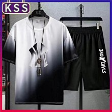 2023夏季運動套裝男 休閒寬鬆體恤短褲兩件套 短袖短褲跑服步 籃球服 居家休閒服 印花圓領短T 男生衣著 歷史價格詳細信息