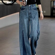 撞色直筒褲百搭牛仔褲女乞丐破洞高腰寬鬆梨形身材拖地闊腿長褲子 歷史價格詳細信息