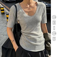 CHIC U 實穿主義彈力短袖T恤女秋季簡約V領打底衫上衣2色 價格比較,價格查詢,歷史價格詳細信息