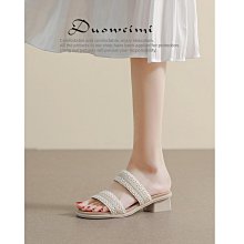 新款女鞋 大碼中跟涼鞋女41一43夏季40一字帶百搭粗跟女款小碼高跟鞋313233 歷史價格詳細信息