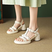 新款女鞋 大碼女鞋涼鞋女粗跟2023夏法式水鉆花朵一字拖外穿時尚中跟小碼女鞋313233 歷史價格詳細信息