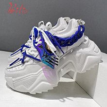 鬆糕厚底老爹鞋女2023新款復古真皮做舊擦色系帶休閒運動鞋 歷史價格詳細信息