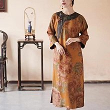 香雲紗連衣裙女夏季新款時尚氣質貴氣寬松顯瘦真絲過膝長裙-名流 歷史價格詳細信息