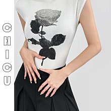 CHIC U ABG辣妹風印花彈力針織背心夏季新款復古暗黑玫瑰花圓領修身顯瘦上衣打底衫 價格比較,價格查詢,歷史價格詳細信息