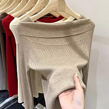 一字肩針織毛yi秋季粉色溫柔慵懶風辣妹修身顯瘦長xiu打底shan  露天市集  全 歷史價格詳細信息