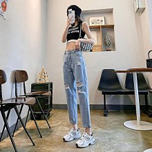 夏薄款高腰寬鬆七分褲女韓版鬆緊腰大碼繡花破洞牛仔褲顯瘦哈倫褲 歷史價格詳細信息