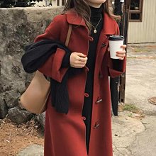 牛角扣雙面羊絨大衣女中長款韓版寬松設計感兩穿高級感毛呢外套手 歷史價格詳細信息