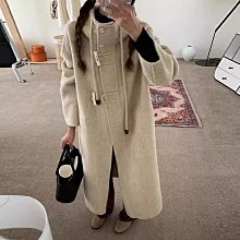 牛角扣雙面羊絨大衣女中長款韓版寬松設計感兩穿高級感毛呢外套手 歷史價格詳細信息