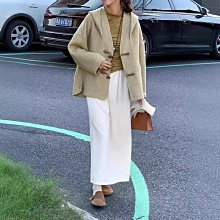 牛角扣雙面羊絨大衣女中長款韓版寬松設計感兩穿高級感毛呢外套手 歷史價格詳細信息