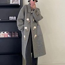 牛角扣雙面羊絨大衣女中長款韓版寬松設計感兩穿高級感毛呢外套手 歷史價格詳細信息