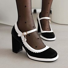 歐美粗跟瑪麗珍鞋復古舒適時尚百搭中高跟鞋小碼氣質單鞋紅色法式 歷史價格詳細信息