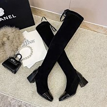 大碼過膝靴女顯瘦2021秋冬新款粗跟靴靴子瘦瘦彈力尖頭長靴 歷史價格詳細信息