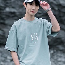 短袖T恤男波浪感印花夏季新款時尚潮酷嘻哈男生寬鬆上衣短袖 歷史價格詳細信息