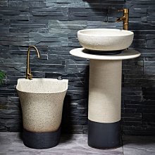 陶瓷立柱盆落地式一體洗手盆戶外陽臺復古藝術洗手池立-可開發票 歷史價格詳細信息