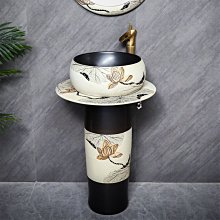 陶瓷立柱盆落地式一體洗手盆戶外陽臺復古藝術洗手池立-可開發票 歷史價格詳細信息