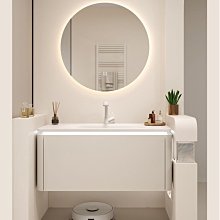 可麗耐膚感一體盆實木巖板無縫一體盆浴室櫃組合圓弧櫃智能洗漱臺 歷史價格詳細信息