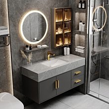 特賣- 輕奢陶瓷一體盆浴室柜吊柜橡木巖板衛生間洗漱臺洗手洗臉臺盆面盆 歷史價格詳細信息