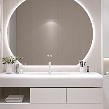 臺盆一體洗手臺奶油風浴室櫃膚感人造石一體盆智能鏡櫃浴櫃組合 歷史價格詳細信息