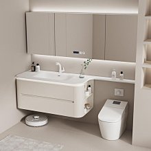 現貨巖板一體盆浴室柜組合落地式衛生間洗漱臺實木洗臉盆衛浴柜洗臺簡約 歷史價格詳細信息