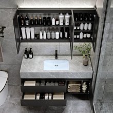 現貨巖板一體盆浴室柜組合落地式衛生間洗漱臺實木洗臉盆衛浴柜洗臺簡約 歷史價格詳細信息