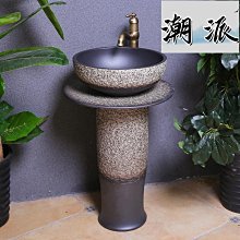 陶瓷立柱盆落地式一體洗手盆戶外陽臺復古藝術洗手池立-可開發票 歷史價格詳細信息