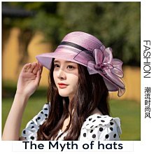 帽子法式禮帽女英倫歐根紗中老曬人太陽帽春夏季花朵優遮帽子防年雅陽 歷史價格詳細信息