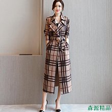 MIKI精品秋裝新款 女裝 韓版 時尚長袖 雙排扣西裝領 格子中長款 風衣女外套 過膝英倫風 秋天外套 韓版大衣女A9 歷史價格詳細信息