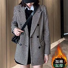 加棉加厚大衣中長款西裝上衣中長款毛呢大衣毛呢外套女英倫風小個子寬鬆A1018 毛呢格子外套女春秋寬鬆潮ins慵懶風~梅梅服飾 歷史價格詳細信息