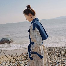 風衣大衣長款外套-撞色繫帶雙排扣高腰女外套2色73yt17【巴黎精品】 歷史價格詳細信息