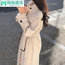 冬季保暖長版外套  赫本風大衣  風衣外套女 秋冬加棉加厚毛呢外套女 寬鬆大尺碼赫本風西裝領毛呢大衣女~梅梅服飾 歷史價格詳細信息