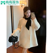 雙面呢大衣女冬狐貍毛領連帽氣質毛呢外套中長款~梅梅服飾 歷史價格詳細信息