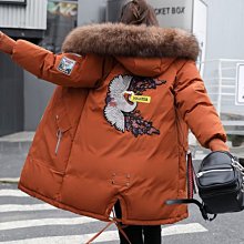 毛領連帽英字刺繡鬆緊拉鍊口袋羽絨棉外套(綠.卡其L-4L)-J269熊衣褲語 歷史價格詳細信息