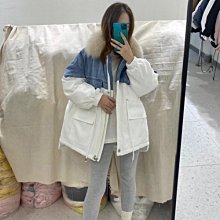 牛仔拼接羽絨棉服女冬2022新款設計感小眾外套假兩件菱格加厚棉衣 歷史價格詳細信息