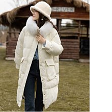 90白鴨絨 狐狸毛領大衣 細膩蓬鬆長大衣 大毛領羽絨外套 名媛風白杏色 韓系 正韓風格 SISTERXOXO KOREA 歷史價格詳細信息