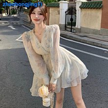 洋裝 長袖洋裝 碎花洋裝 雪紡小碎花裙女秋裝收腰碎花法式桔梗裙打底長裙 洋裝顯瘦~CoCo服飾 歷史價格詳細信息