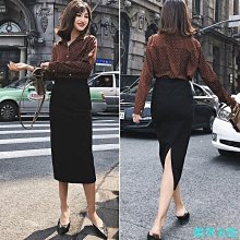 黑色一步裙半身裙女中長款夏季薄款2024新款高腰半裙后開叉直筒裙-KBY科貝 歷史價格詳細信息