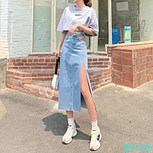 開叉牛仔裙女ins潮小眾毛邊高腰不規則直筒中長a字半身復古包臀裙 歷史價格詳細信息