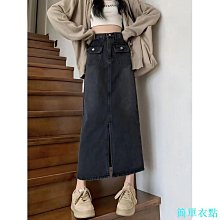 復古a字牛仔半身裙秋季女高腰梨形身材大碼遮肚子開叉顯瘦包臀裙 歷史價格詳細信息