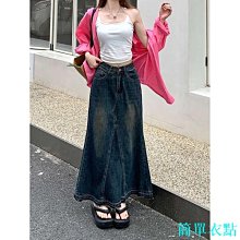 復古a字牛仔半身裙秋季女高腰梨形身材大碼遮肚子開叉顯瘦包臀裙 歷史價格詳細信息