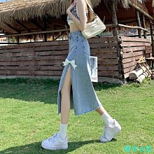 開叉牛仔裙女春季新款半身裙高腰中長裙子百搭顯瘦a字包臀裙-名流 歷史價格詳細信息