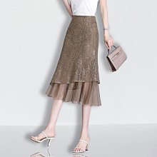 魚尾裙蕾絲中長半身裙女2022春夏新款韓版高腰荷葉邊包臀一步長裙 歷史價格詳細信息