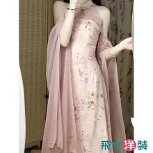 女裝 新中式掛脖顯瘦不規則長裙子 女夏季法式復古設計感吊帶 印花連衣裙-簡單女裝 歷史價格詳細信息