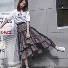 【An Ju Shop】韓國風 紗裙夏款水墨印花蓬蓬長裙法式簡約氣質A字大擺半身裙~PC263818 歷史價格詳細信息