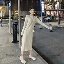 長袖針織連衣裙女2022秋冬新款寬松顯瘦中長款配大衣打底內搭長裙超長裙-雅閣精品 歷史價格詳細信息