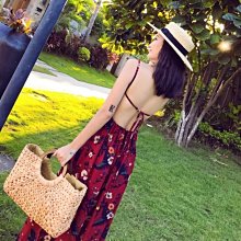 夏裝度假休閒闊腿褲女海邊沙灘褲子時尚系帶長袖高腰印花連體褲潮 歷史價格詳細信息