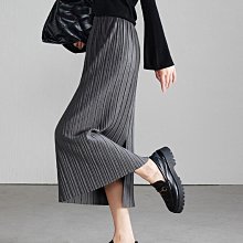 中長裙 2024秋冬新款中等厚度鬆緊腰寬鬆顯瘦灰色三宅風後開叉百褶半身裙OL韓國女裝【KX8832】萌蔓物語 歷史價格詳細信息