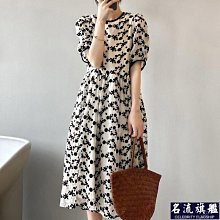 法式泡泡袖雪紡碎花連衣裙子女夏季新款休閑氣質收腰a字長裙-名流 價格比較,價格查詢,歷史價格詳細信息
